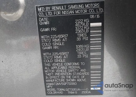 2016 Nissan Rogue Sv из США, поврежденный, VIN KNMAT2MV5GP733160